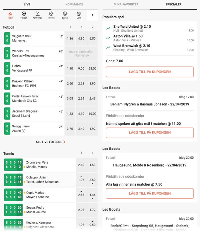 LeoVegas sport och betting