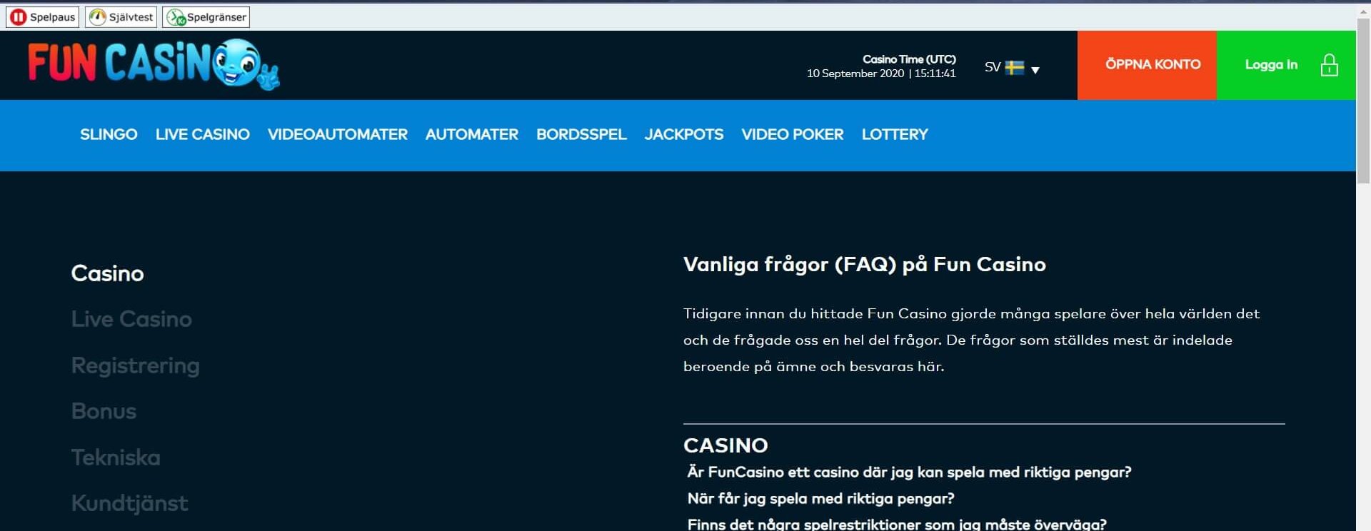 Hitta svar om allt från Live Casino till betalmetoder