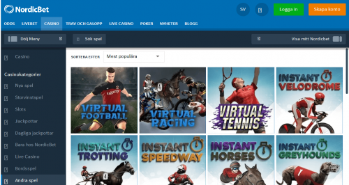 Testa Virtual Sports hos NordicBet Casino