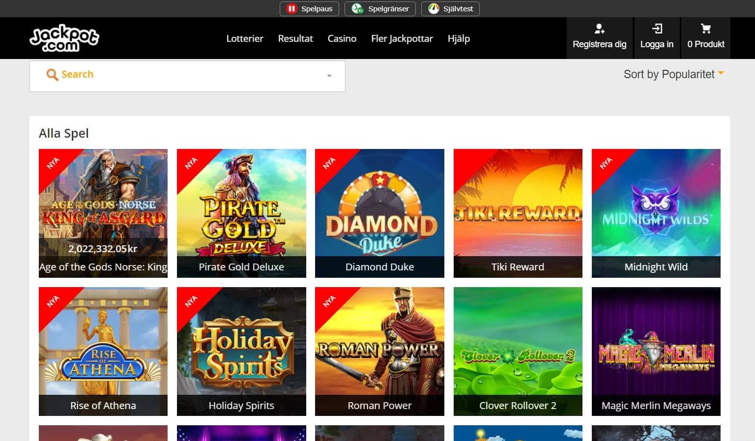 De populära spelen syns först hos Jackpot