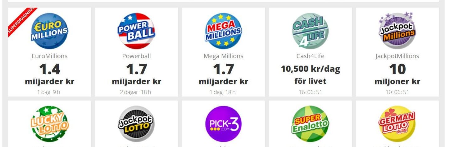 10 av Jackpots 26 olika lotterier