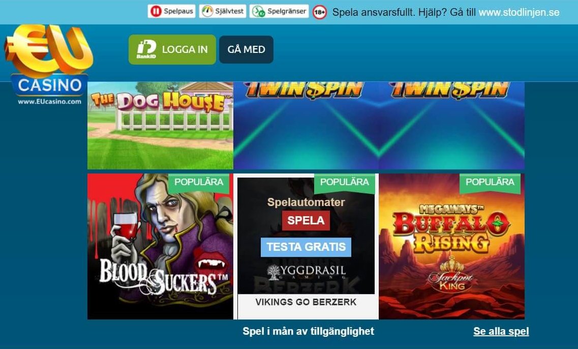 EUCasino visar utvecklarens namn om du klickar på omslagsbilden