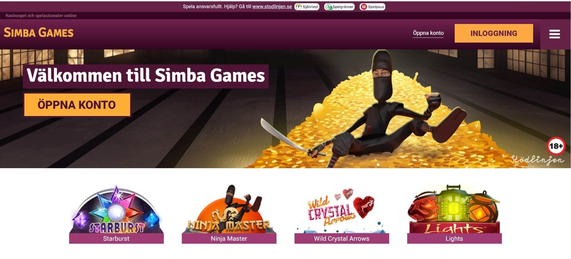 Simba Games har en annorlunda startsida