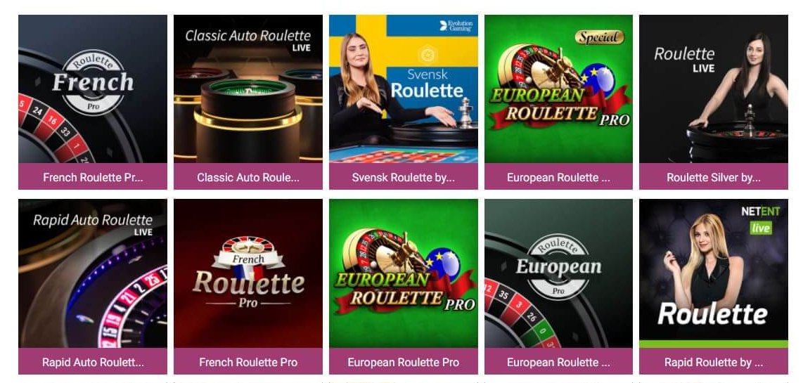 Åtta av de 22 Roulette-spel Simba Games erbjuder